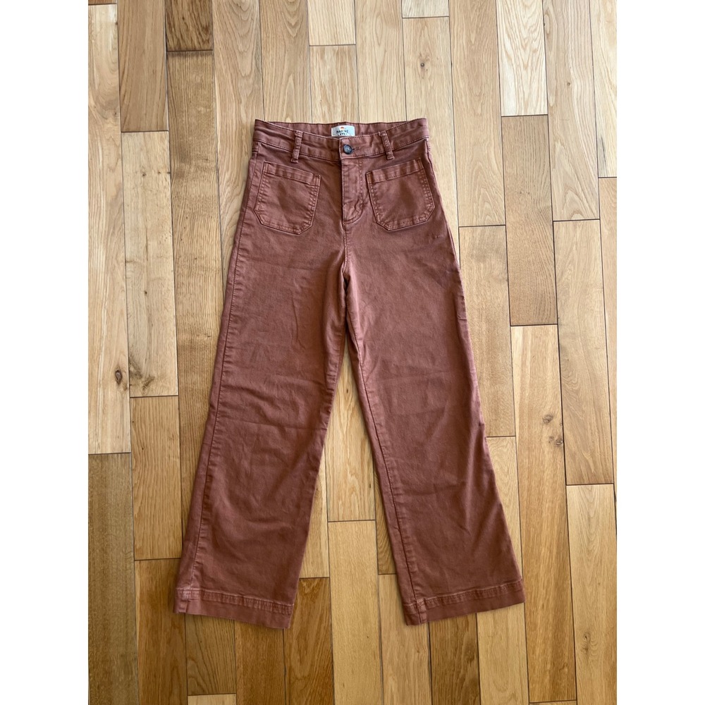 Marine Layer Wide Straight Leg High Rise Cropped Pants Camel Brown Womens Size 2